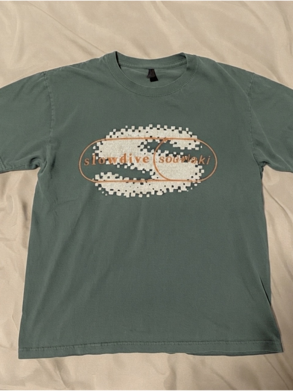 Military Green Short Sleeve Tee with Retro Chest Graphic